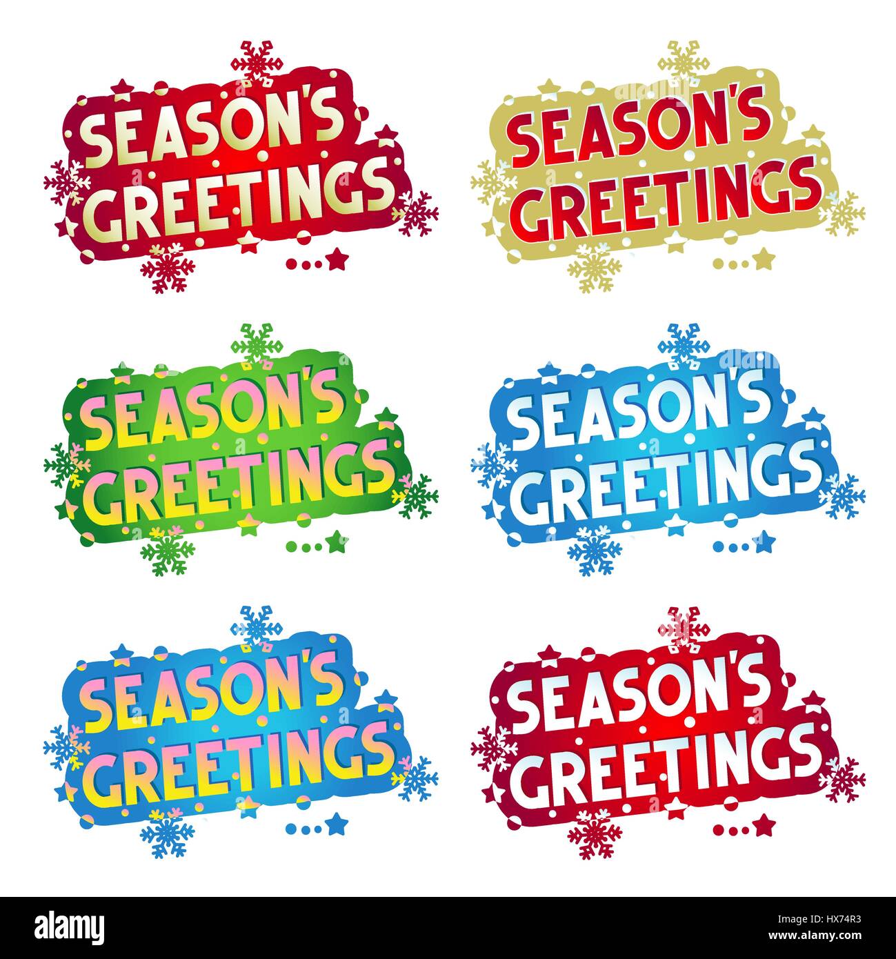 Joyeuses Fêtes ! - Ensemble de six couleurs différentes salutations, des éléments de design pour cartes de visite, banderoles, invitations, affiches, isolé sur fond blanc Illustration de Vecteur