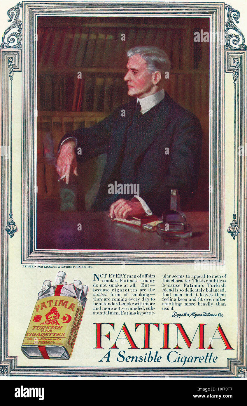 Publicité pour les cigarettes, Fatima vers 1916 Banque D'Images