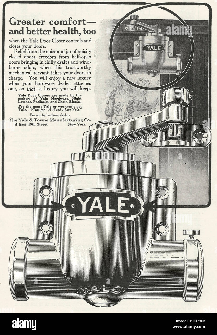 Ferme-porte Yale annonce, vers 1916 Banque D'Images