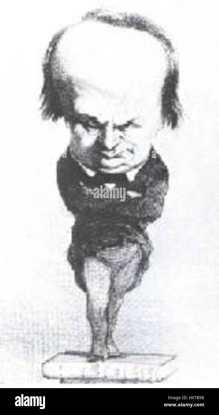 Ce dessin animé de Victor Hugo, écrivain et artiste français de renom, reflète son esprit vif et ses commentaires sociaux. L'œuvre capture une vision satirique de la société, utilisant des traits exagérés et des expressions humoristiques pour critiquer les problèmes contemporains. Le mélange de talent littéraire et d’art visuel de Hugo offre une perspective perspicace sur la condition humaine. Banque D'Images