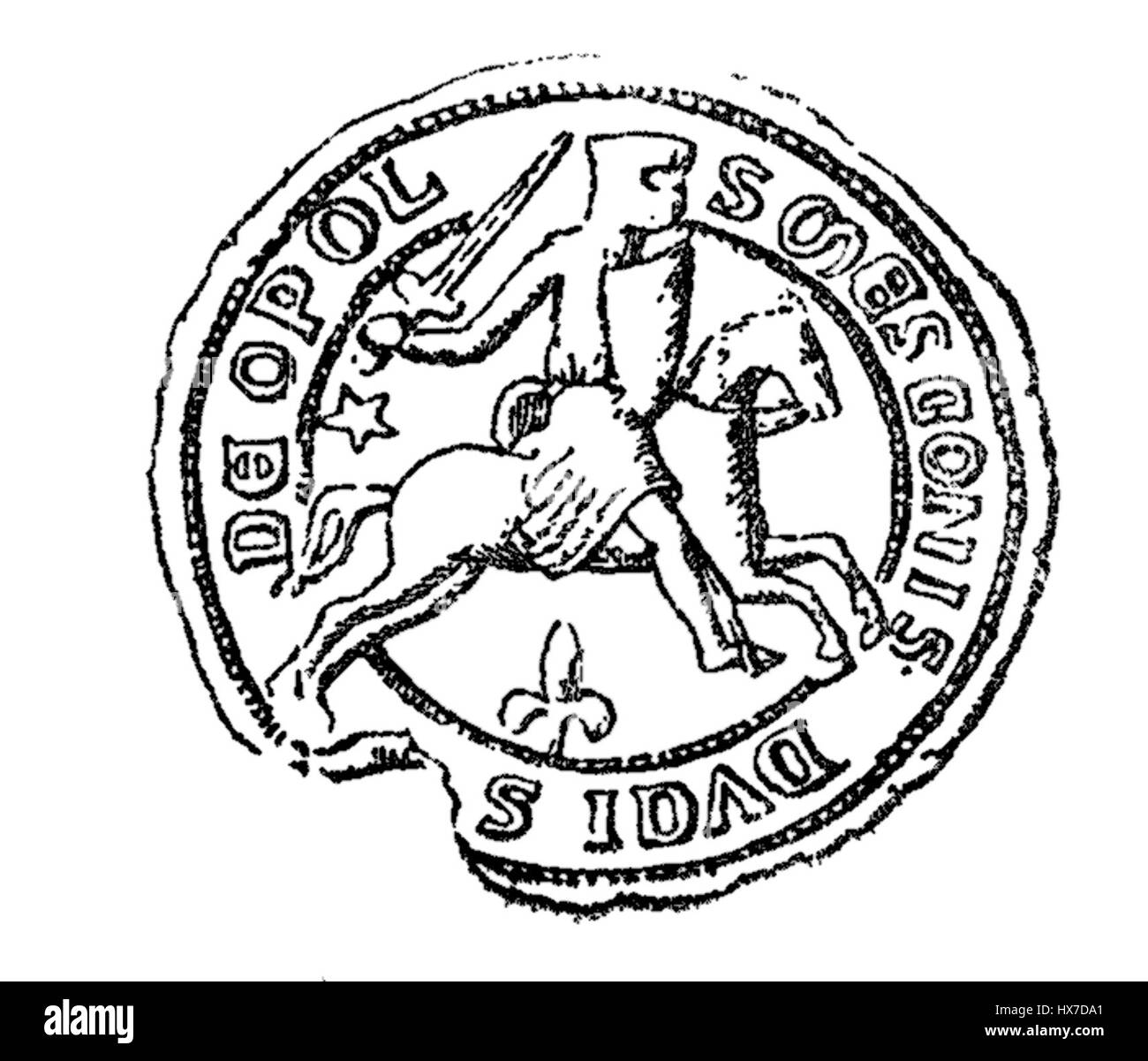 Le sceau de Mieszko II Otyły, un souverain polonais du XIIIe siècle, représente son image, servant d'artefact historique important représentant la monarchie polonaise médiévale. Banque D'Images