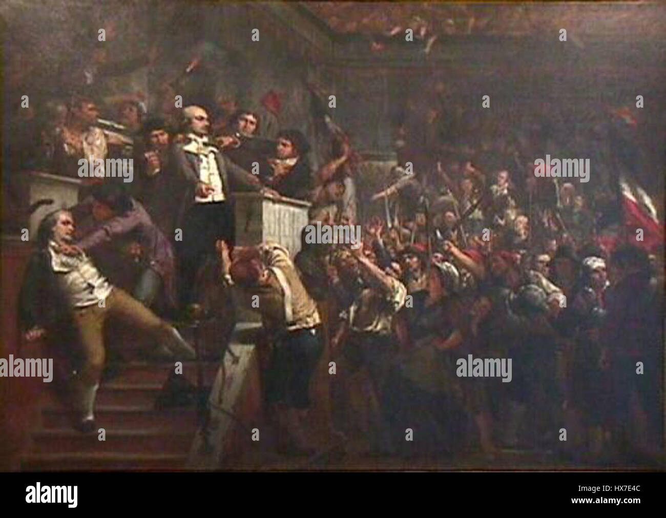 Cette gravure de Muller Lanjuinais représente la tribune de la Convention nationale française pendant la Révolution française. Il capture l'atmosphère révolutionnaire de l'époque. Banque D'Images