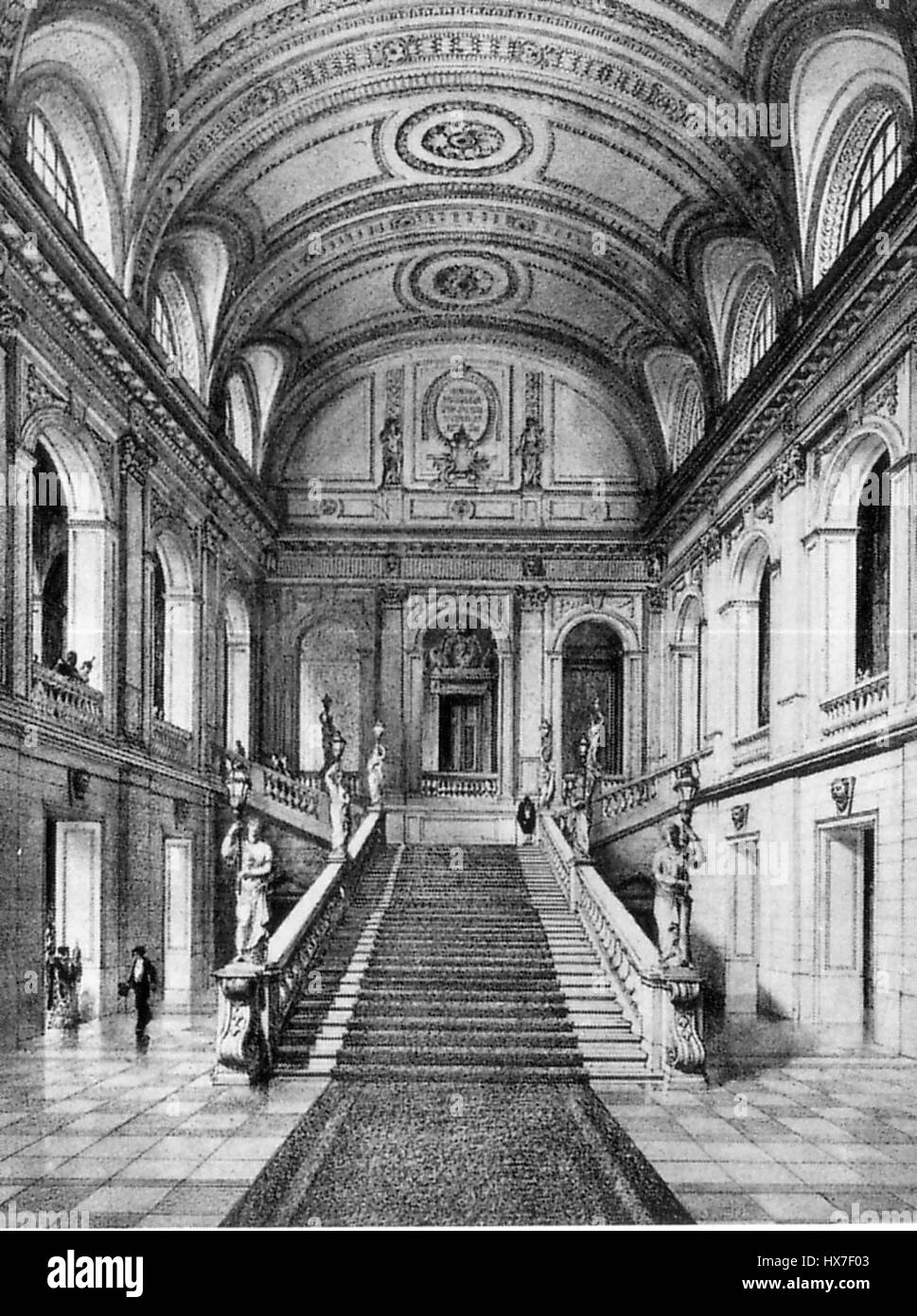 Opernhaus Treppenhaus représente le grand escalier d'un opéra, mettant en valeur la beauté architecturale et le design élégant de l'espace. L'image met en valeur l'intérieur détaillé et l'atmosphère typique des opéras du XIXe siècle. Banque D'Images