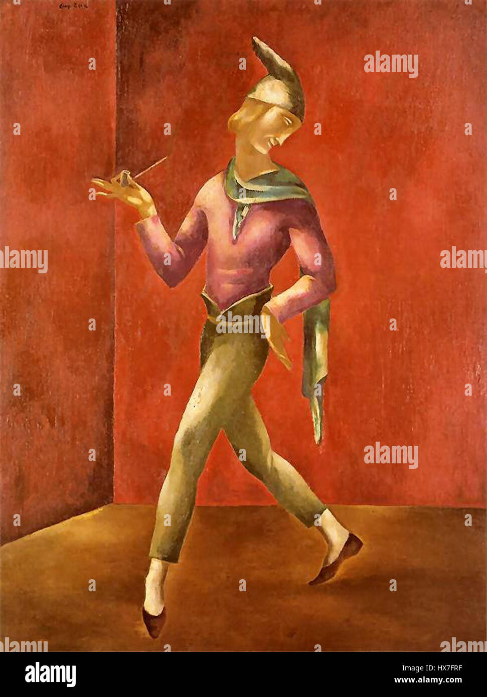 Pierrot est un personnage de la tradition commedia dell’Arte, souvent représenté comme un triste clown. Cette représentation capture l'aspect mélancolique du personnage, incarnant à la fois l'humour et la tristesse dans une seule image. Banque D'Images