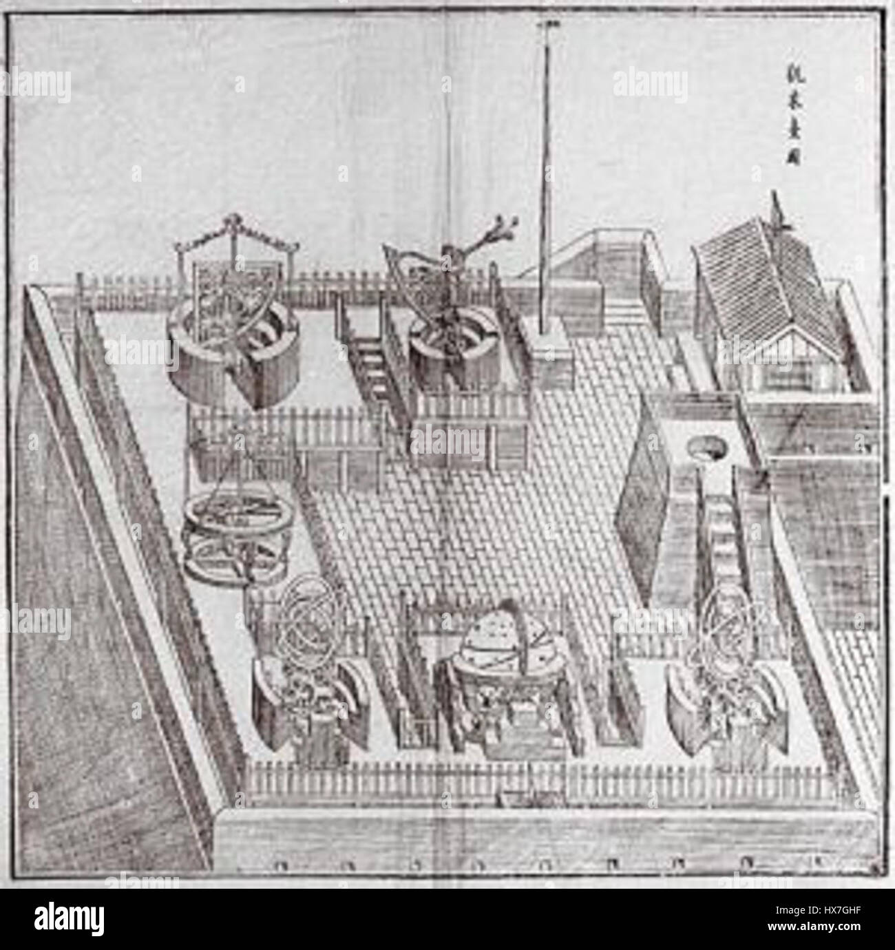 L'Observatoire de Pékin est une ancienne institution astronomique construite sous la dynastie Ming. Il abritait des instruments avancés pour l'observation des corps célestes, contribuant à l'astronomie chinoise et au développement scientifique. Banque D'Images