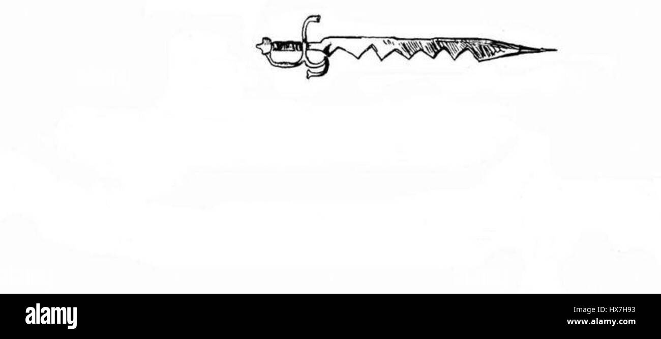 Saegeschwert se réfère à un type d'épée avec un bord dentelé, historiquement utilisé dans diverses cultures pour couper à travers des matériaux durs. Sa conception comporte une lame avec des bords en forme de dents, adapté pour le sciage ou la coupe en plus des fonctions typiques de l'épée. Banque D'Images