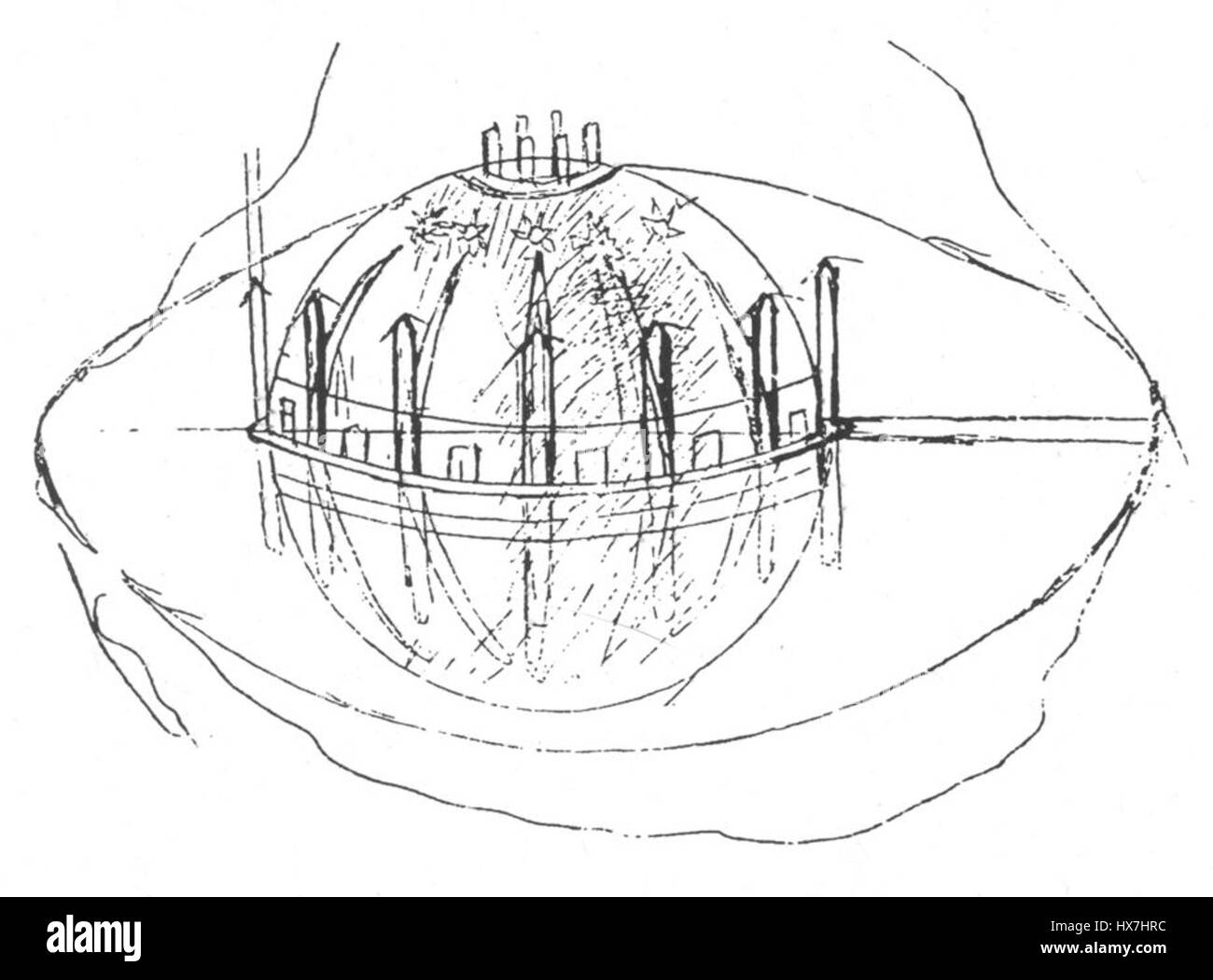 Le 'Mysterium' d'Alexandre Scriabine était un projet ambitieux et non réalisé combinant musique, lumière et danse, destiné à être une expérience spirituelle. Le croquis représente probablement une conceptualisation précoce de cette œuvre visionnaire, qui cherchait à immerger le public dans une expérience sensorielle totale. Banque D'Images