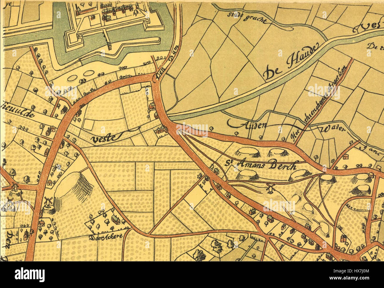 Sint Amandsberg, détail de copie par Armand Heins de plan de Gand par Jacques Horenbault Banque D'Images