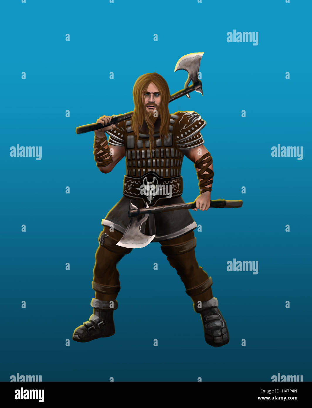 Un barbare grave dans la position de combat viking Banque D'Images