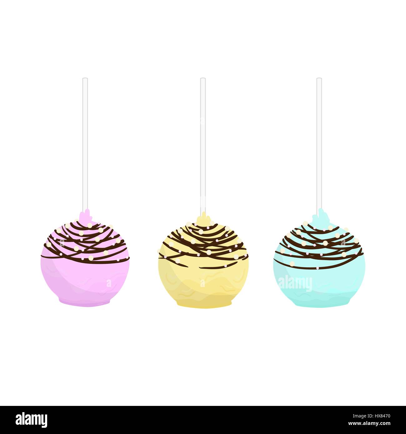 Ensemble de galette isolés pop. Cupcakes, forme ronde sur un bâton. Hand drawn vector illustration. Illustration de Vecteur