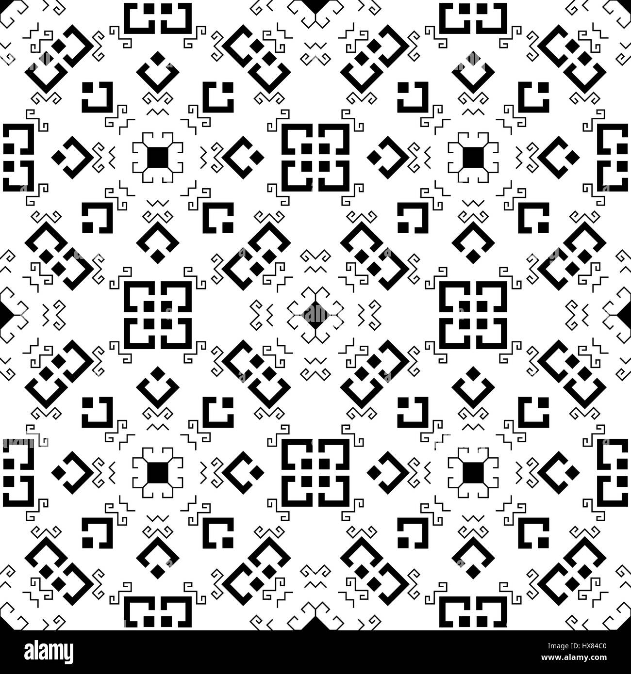 Modèle logique géométrique avec des éléments traditionnels de la culture des Tchouvaches sur fond blanc. Le noir et blanc motif ethnique. Vector illustration Illustration de Vecteur