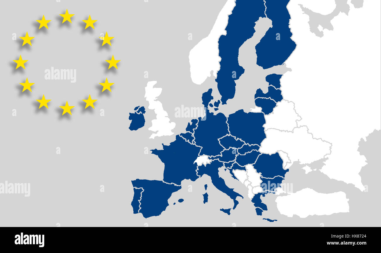 Carte de l'UE l'Union européenne - Pays et frontières - signe de l'étoile - Brexit Banque D'Images