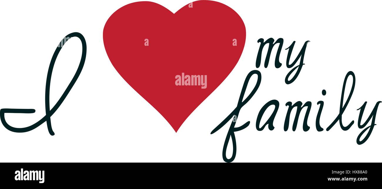 Vector illustration J'aime ma famille calligraphie manuscrite devis positif pour votre photo, affiches, cartes de vœux, noir et blanc typographie expression w Illustration de Vecteur