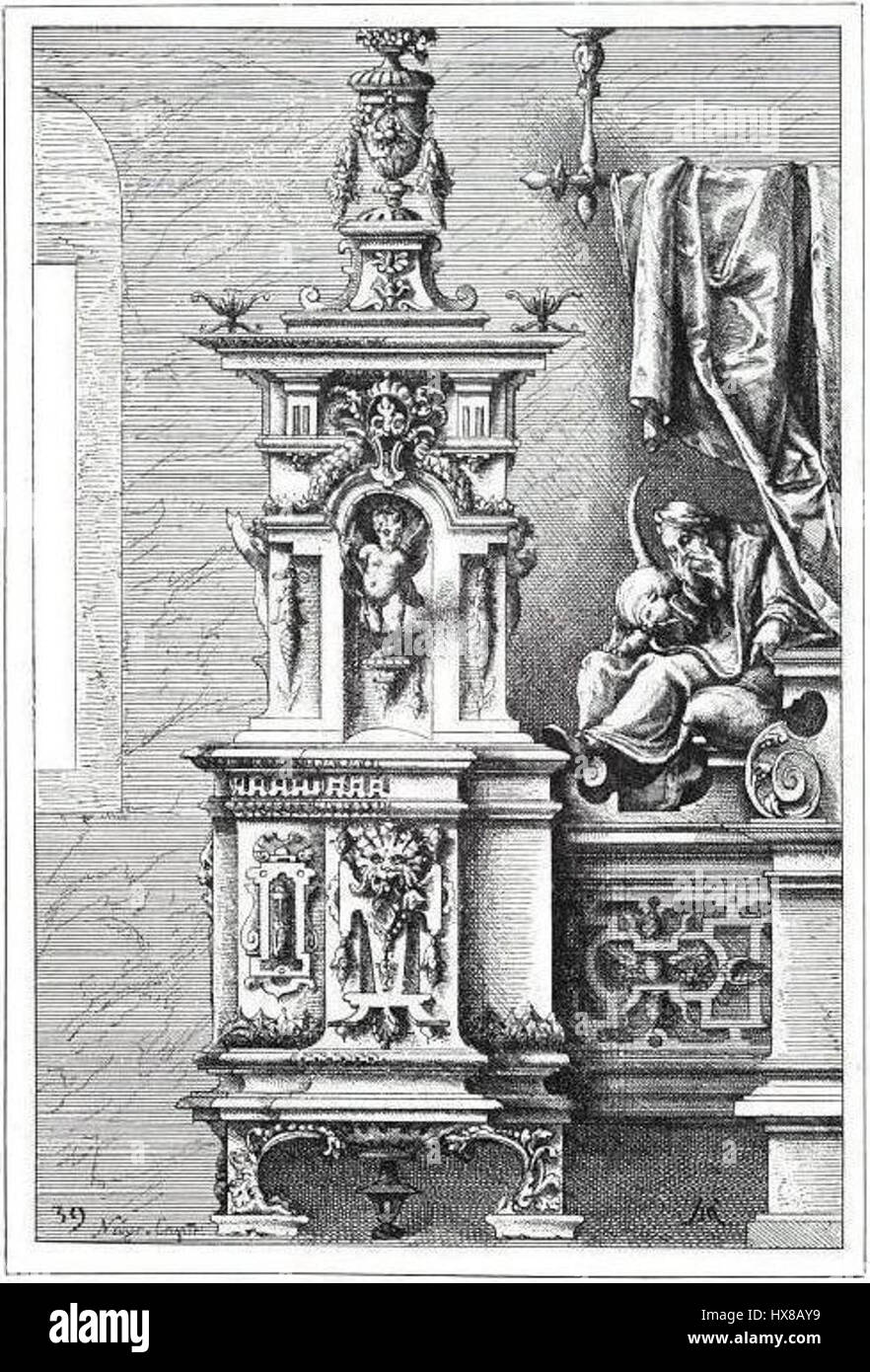« PoC3AAle » de Dietterlin fait référence à une plaque spécifique (pl. 59) de son œuvre, représentant peut-être un design architectural ou ornemental dans un contexte artistique allemand du XVIe siècle. Banque D'Images
