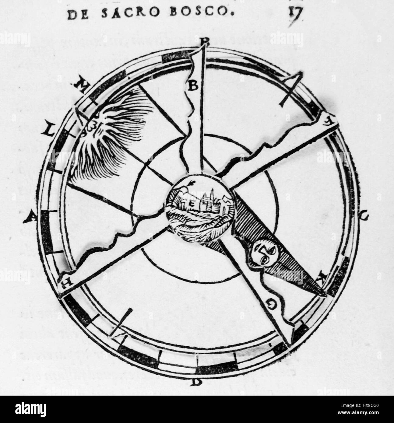 Sacrobosco, un érudit médiéval, a écrit sur les éclipses lunaires, fournissant un aperçu de la compréhension astronomique de son temps. Ses travaux sur les éclipses ont influencé les chercheurs ultérieurs dans le domaine de l'astronomie et ont été utilisés dans des études universitaires. Banque D'Images
