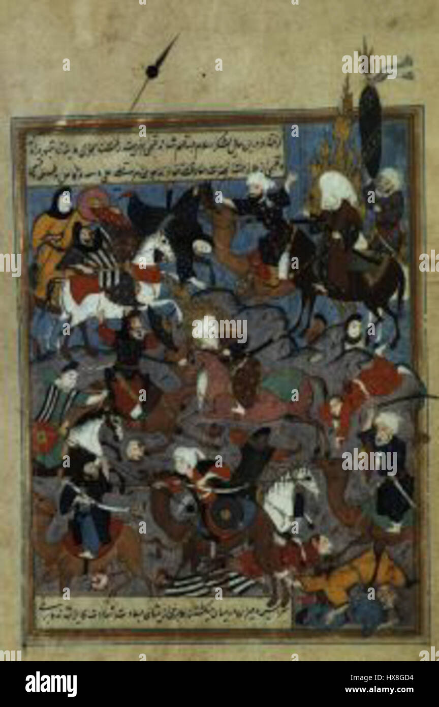 Zwar muss der Schlacht am Mohammed dans la berge Uhud 625 eine Niederlage einstecken. Aber die Mekkaner nutzen ihren Vorteil nicht aus Banque D'Images