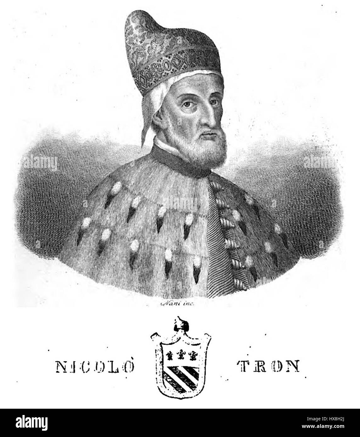 Ce portrait de Nicolò Tron, le 68e doge de Venise, peint en 1471, capture la présence aristocratique du leader vénitien et son rôle dans la République de Venise à la Renaissance. Banque D'Images