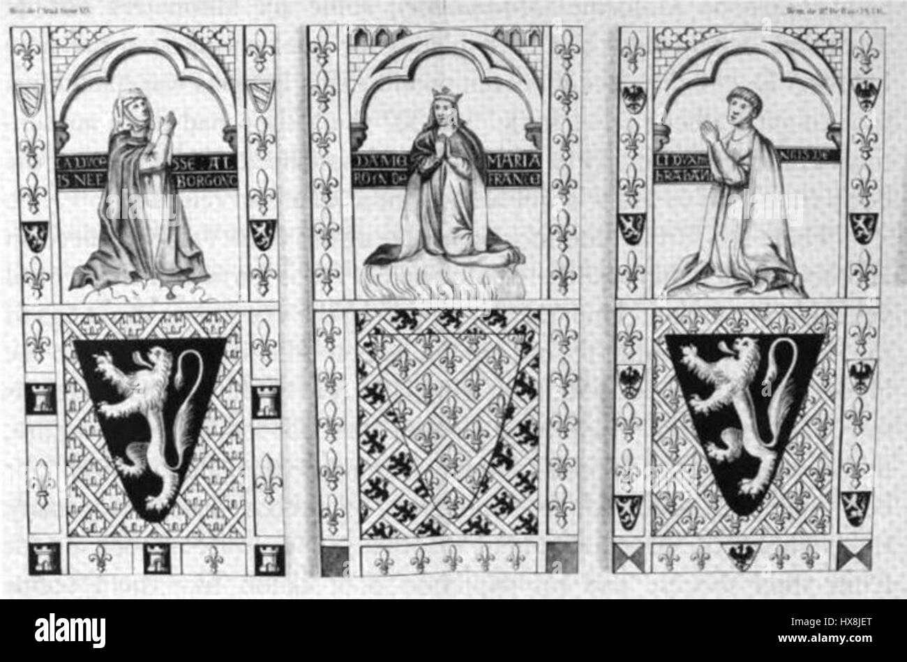 *WindowMarieBrabant* désigne probablement un vitrail ou une représentation artistique d’une scène historique ou religieuse associée au Brabant. La pièce capture les traditions artistiques de la région, connue pour son travail de vitraux détaillé et vibrant. Banque D'Images