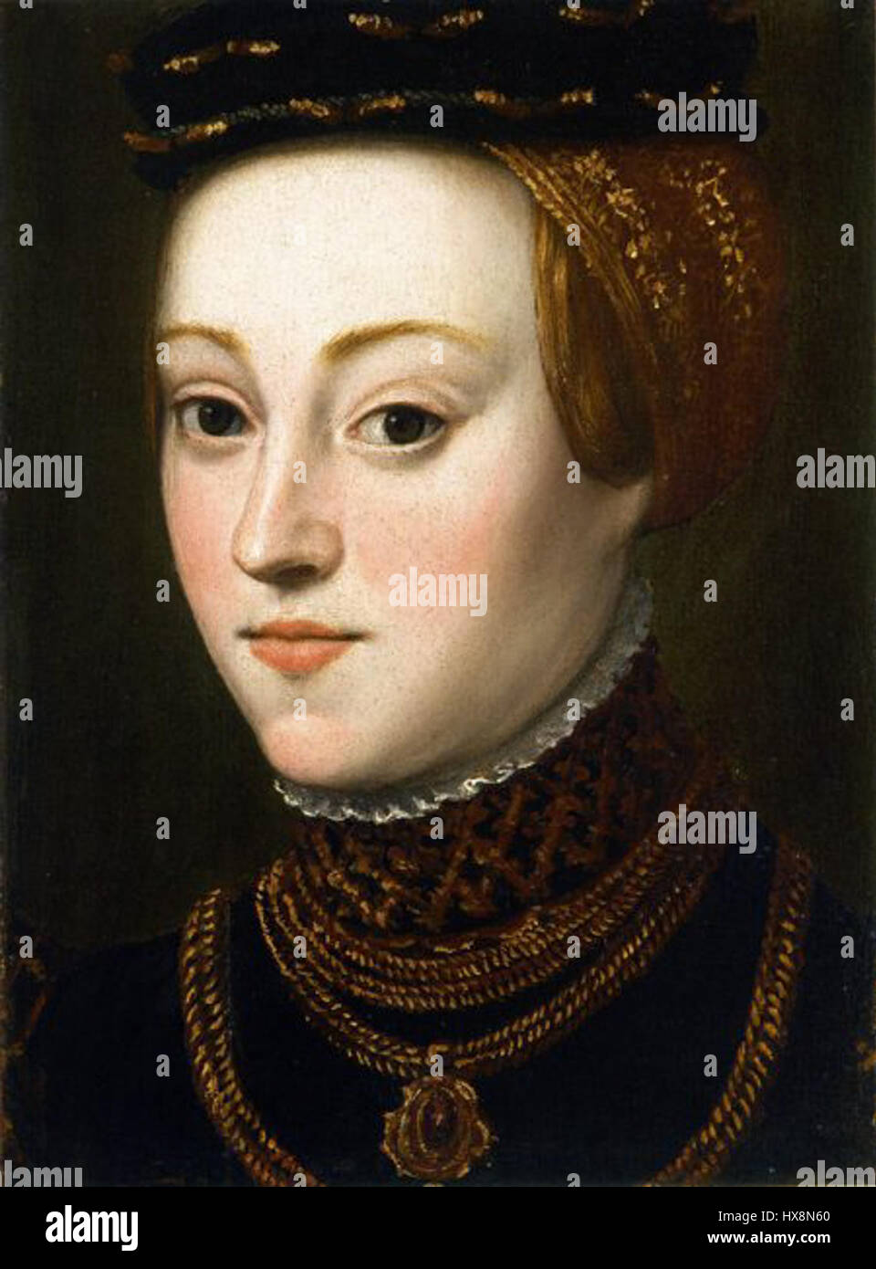 Portret Zofii Jagiellonki est un portrait de la reine Sophia Jagiellon, une figure importante de l'histoire polonaise. L'œuvre représente la reine en tenue royale, soulignant son statut royal et sa présence digne. Banque D'Images