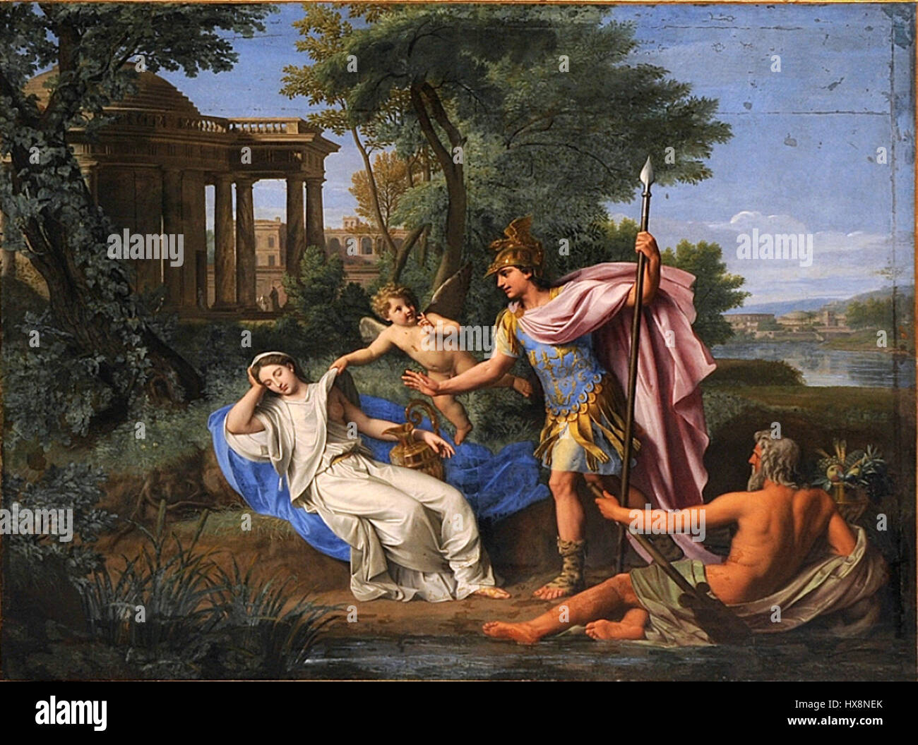 Mars et Rhéa Silvia de Nicolas Colombel (1694) représente la scène mythologique de la mythologie romaine, illustrant l'union entre le Dieu mars et Rhéa Silvia, la mère de Romulus et Rémus. Banque D'Images