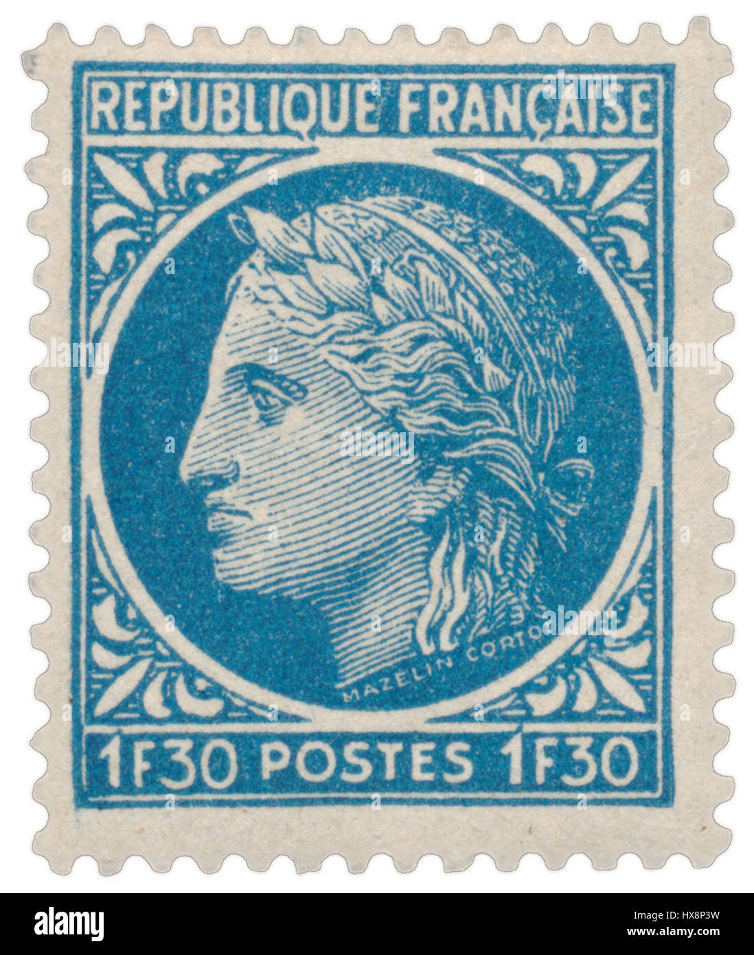 Ce timbre de 1947, émis par une autorité postale, commémore vraisemblablement un événement ou une figure notable de l'après-guerre. Le design et les images capturent le style et l'importance de l'après-seconde Guerre mondiale. Banque D'Images