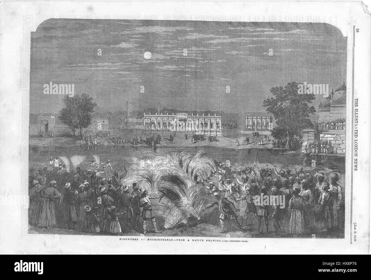 Une représentation des feux d'artifice à Murshidabad, illustrant la grandeur et l'importance culturelle du feu d'artifice, une tradition souvent liée aux célébrations et festivals importants dans la région. Banque D'Images