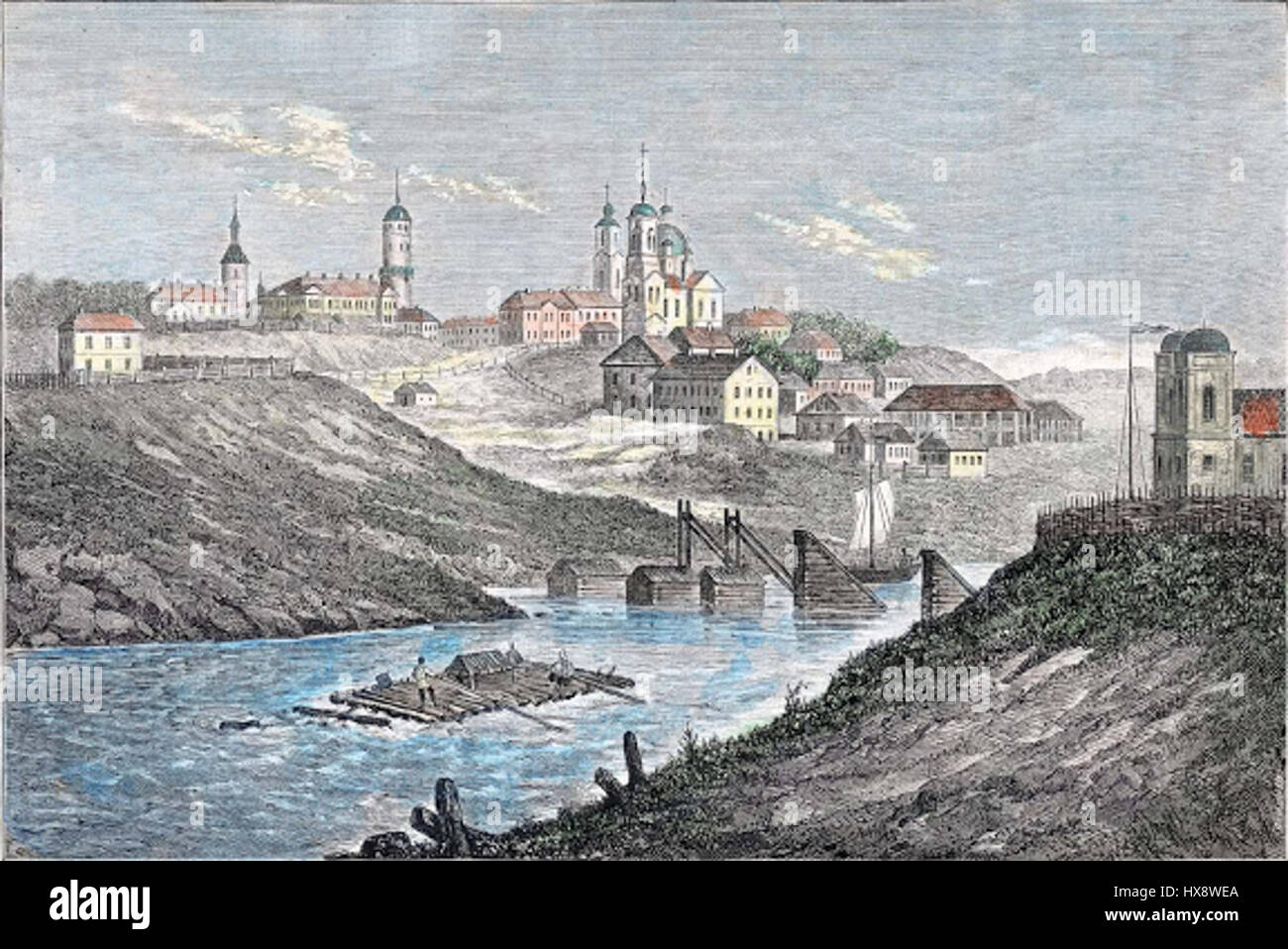 Mohilew (Mogilev) est une ville historique de l'actuelle Biélorussie. En 1879, il faisait partie de l'Empire russe, servant de centre commercial et culturel important avec une population diversifiée. Banque D'Images