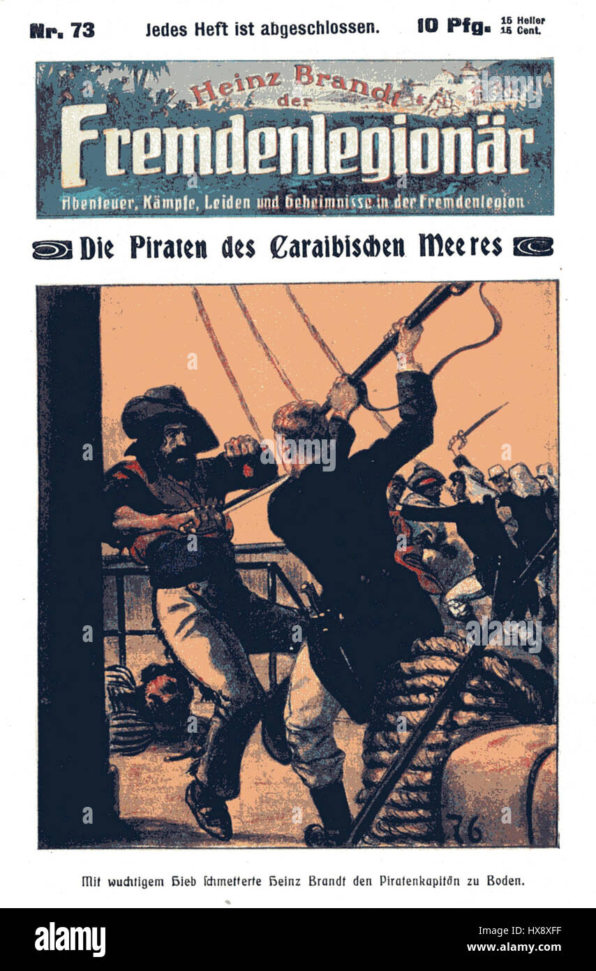 L'image de couverture de *Heinz Brandt der Fremdenlegionär*, publiée en 1914, représente probablement un soldat de la Légion étrangère française, faisant référence aux thèmes du devoir militaire, de la camaraderie et de la lutte personnelle en temps de guerre. Banque D'Images