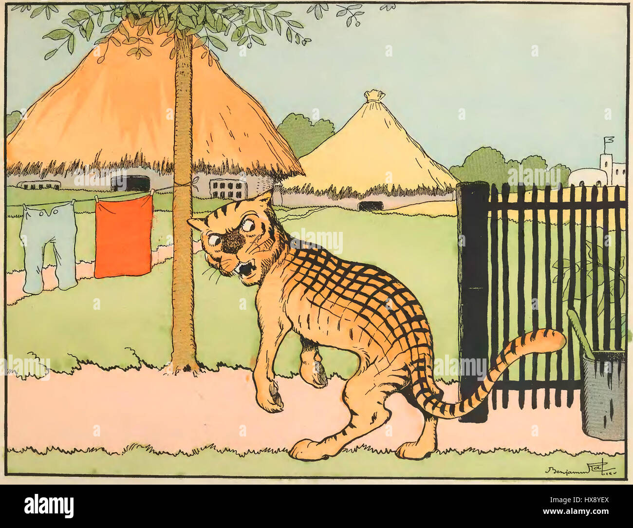 'Les petites Misères de la vie des animaux' de Rabier dépeint avec humour les luttes des animaux dans diverses situations comiques. Cette série est connue pour ses représentations charmantes et fantaisistes de la vie animale, avec une approche légère de la nature. Banque D'Images