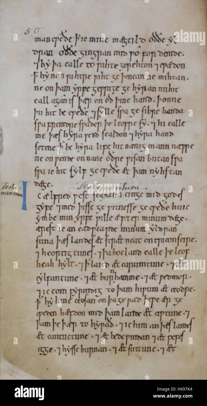 La « volonté d'Alfred le Grand » est un document historique clé conservé dans le « New Minster Liber Vitae », trouvé dans le manuscrit Stowe MS 944 de la British Library. Il enregistre le testament final d'Alfred, roi du Wessex, décrivant ses souhaits pour la succession de son Royaume et des dispositions religieuses. Le manuscrit est essentiel pour comprendre les pratiques juridiques anglo-saxonnes et l'histoire anglaise médiévale. Banque D'Images