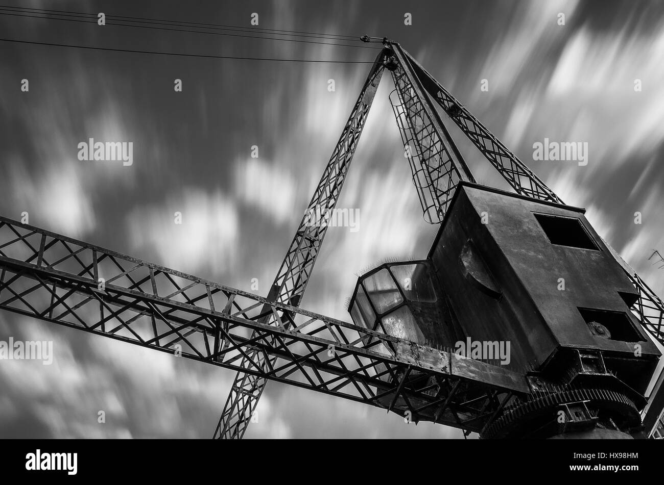 Crane à Rotherhithe Londres longue exposition noir et blanc Banque D'Images