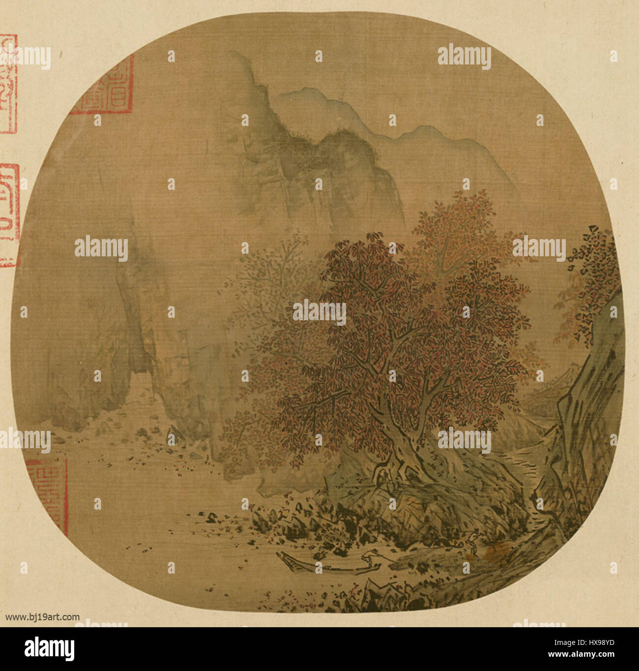 'Xiao Zhao mangrove Tree près de la montagne' est une peinture chinoise du XIIe siècle, conservée au Musée provincial du Liaoning. L'œuvre présente un mangrove près d'une montagne, mêlant des éléments naturels aux techniques artistiques traditionnelles chinoises. Cette pièce illustre la maîtrise de la peinture paysagère de la dynastie Song, où la relation entre la nature et l'humanité est un thème central. Banque D'Images