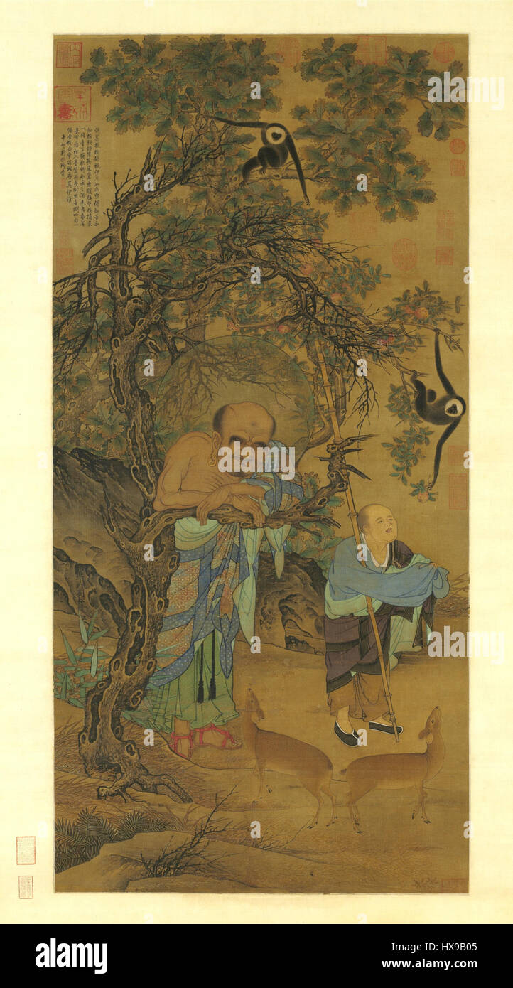 *Luohan* de Liu Songnian, artiste chinois de la dynastie Song, dépeint un moine bouddhiste en méditation. La pièce est connue pour sa représentation détaillée et son importance dans l'iconographie bouddhiste pendant la période Song. Banque D'Images