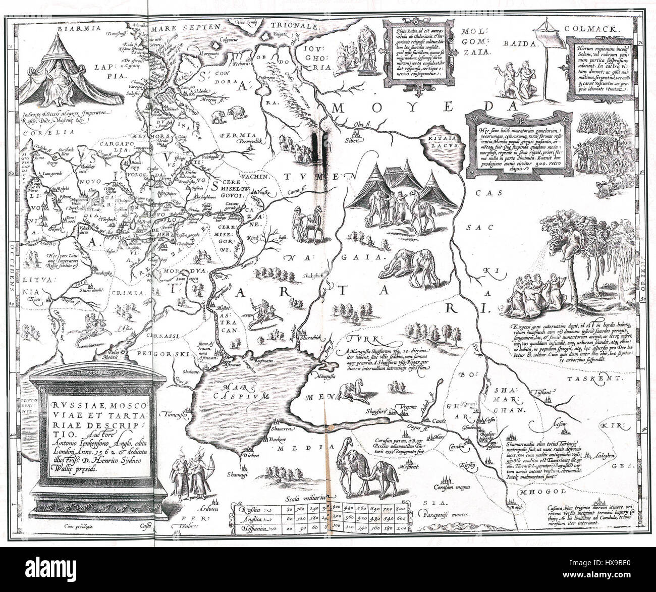 Une carte de la Russie, de la Moscovie et de la Tartarie datant de 1562, créée par Anthony Jenkinson, avec des corrections de 1598 par Gerard de Jode, un cartographe néerlandais, publiée à Londres et Anvers. Banque D'Images