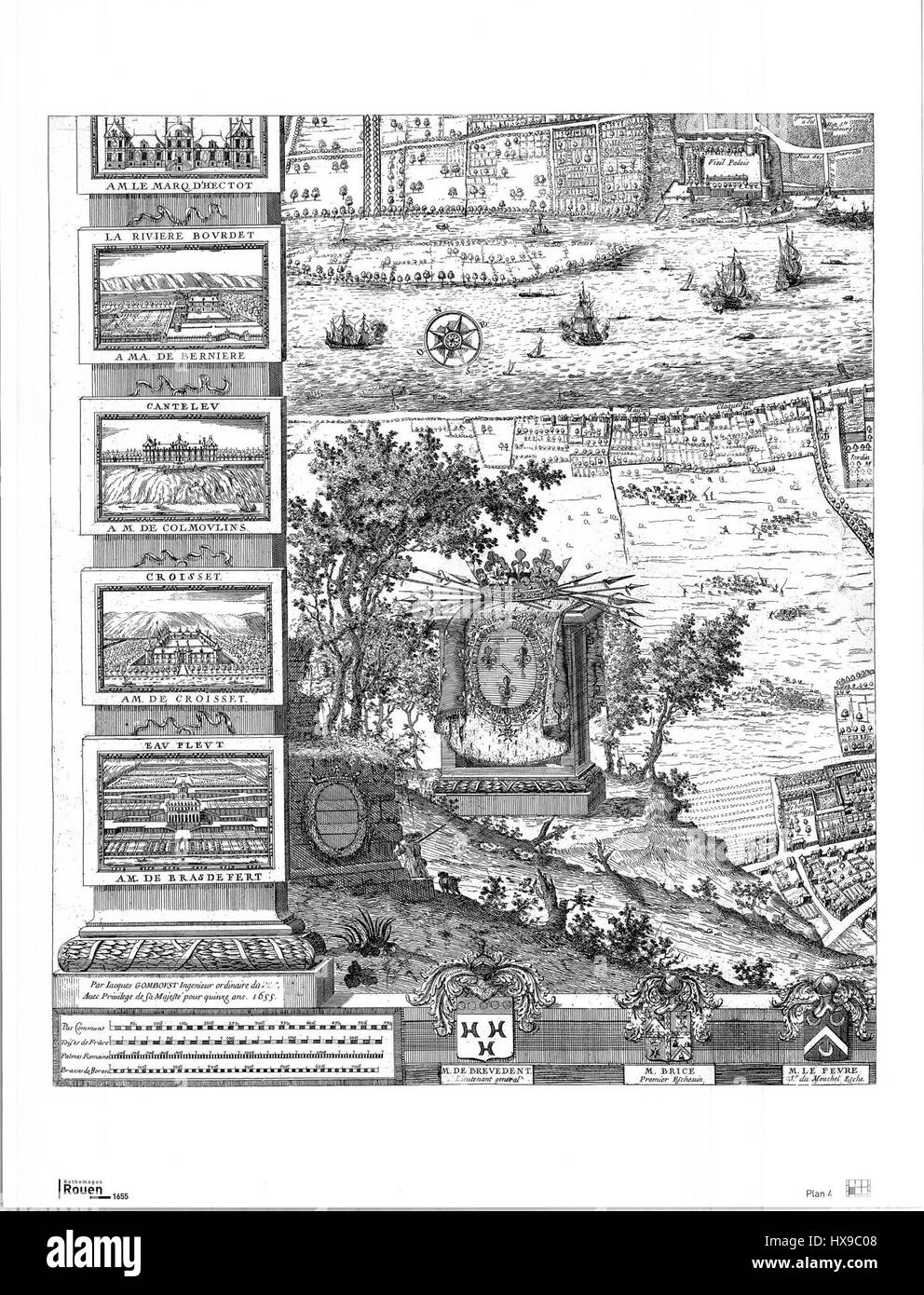 Plan 4 partie sud ouest de Rouen Gomboust 1655 Banque D'Images