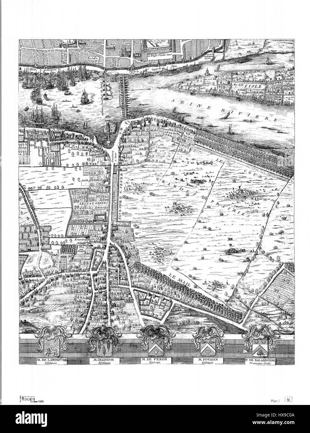 Plan 5 partie sud de Rouen Gomboust 1655 Banque D'Images