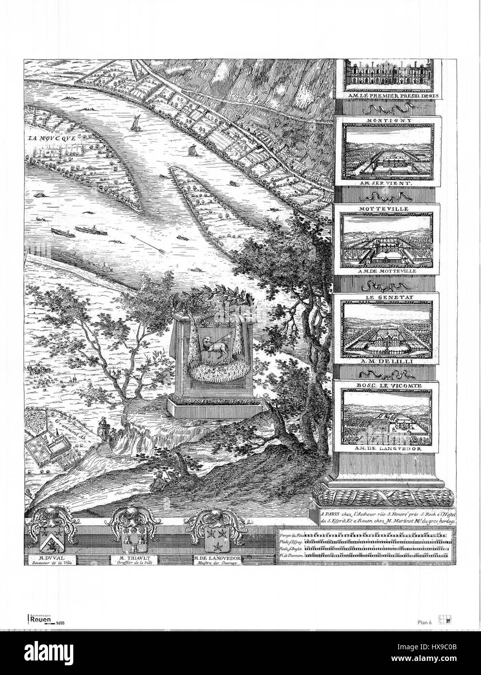 Plan 6 partie sud est de Rouen Gomboust 1655 Banque D'Images