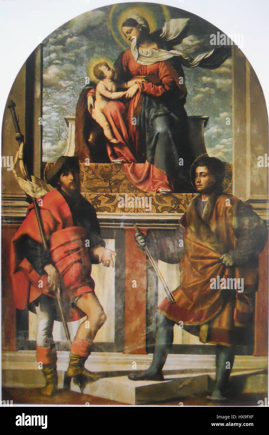 Madonna col bambino con i santi Rocco e Sebastiano Banque D'Images