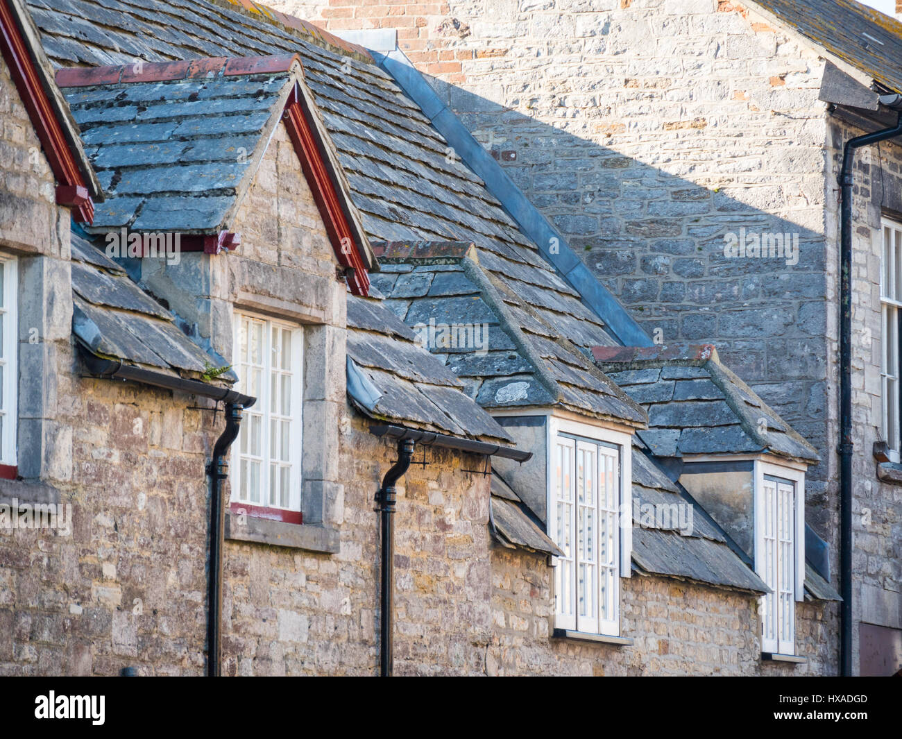 Détails de construction à Corfe Castle village, château de Corfe, à l'île de Purbeck, Dorset, UK Banque D'Images