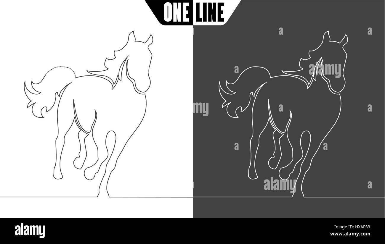 L'icône cheval blanc sur fond noir et une ligne pour le logo, signe, symbole Illustration de Vecteur