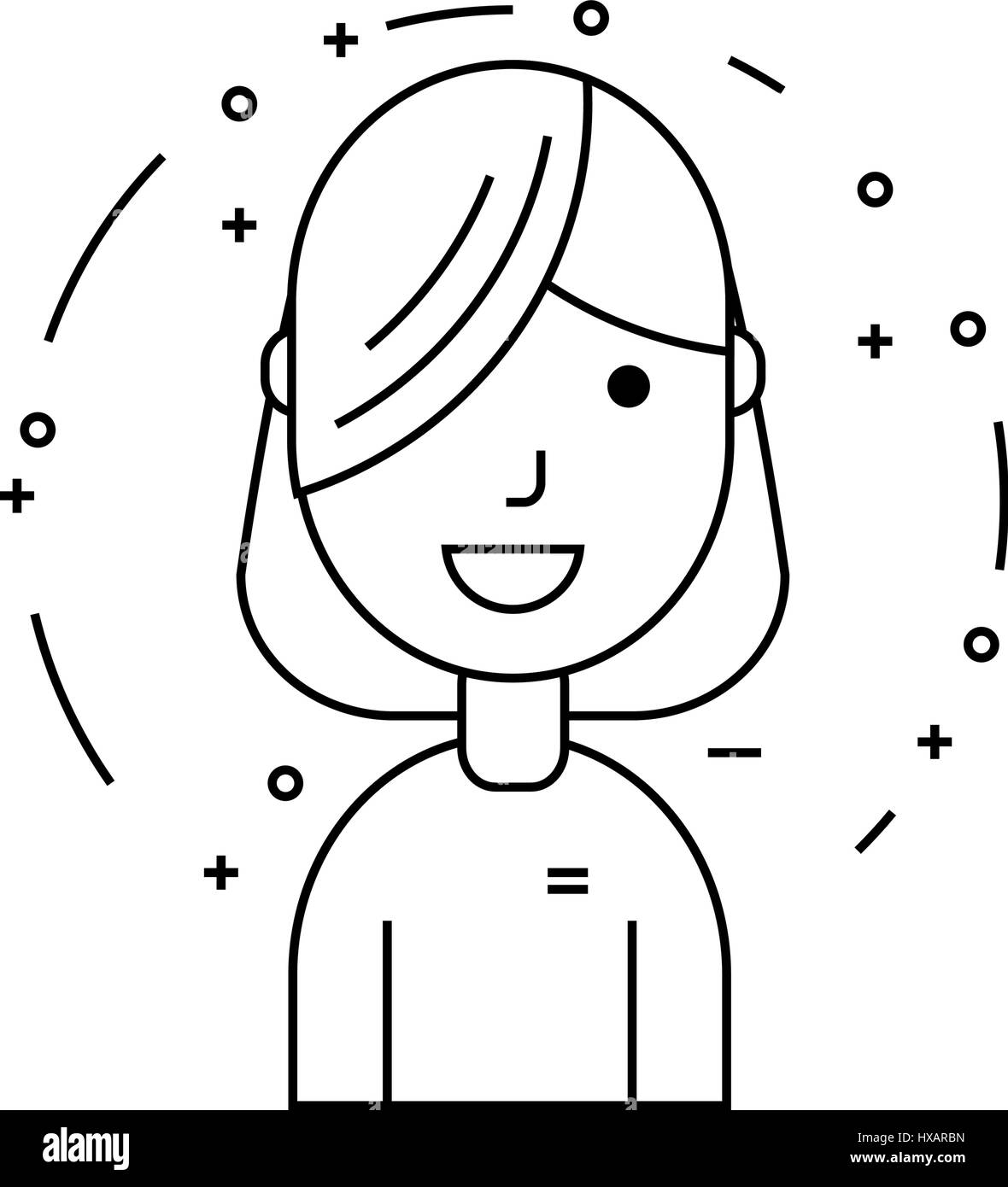 Smiling girl personnage avec long toupet Illustration de Vecteur