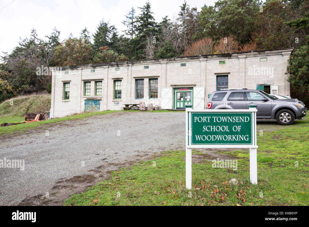 Bois de l'École de Port Townsend au Fort Worden dans l'État de Washington Park. Banque D'Images