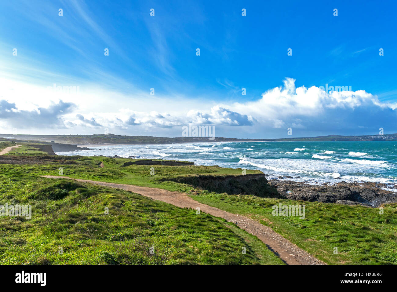 Une vue de la baie de St Ives Godrevy à Cornwall, en Angleterre, UK. Banque D'Images