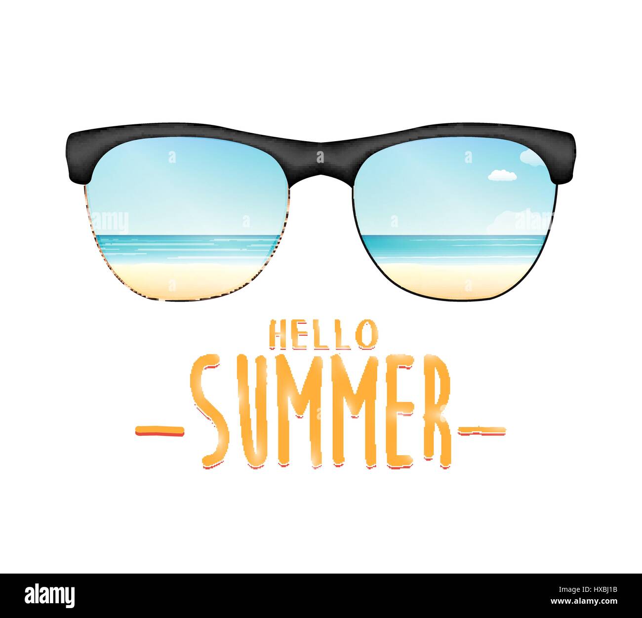 Lunettes de soleil réfléchis mer plage avec hello summer Illustration de Vecteur