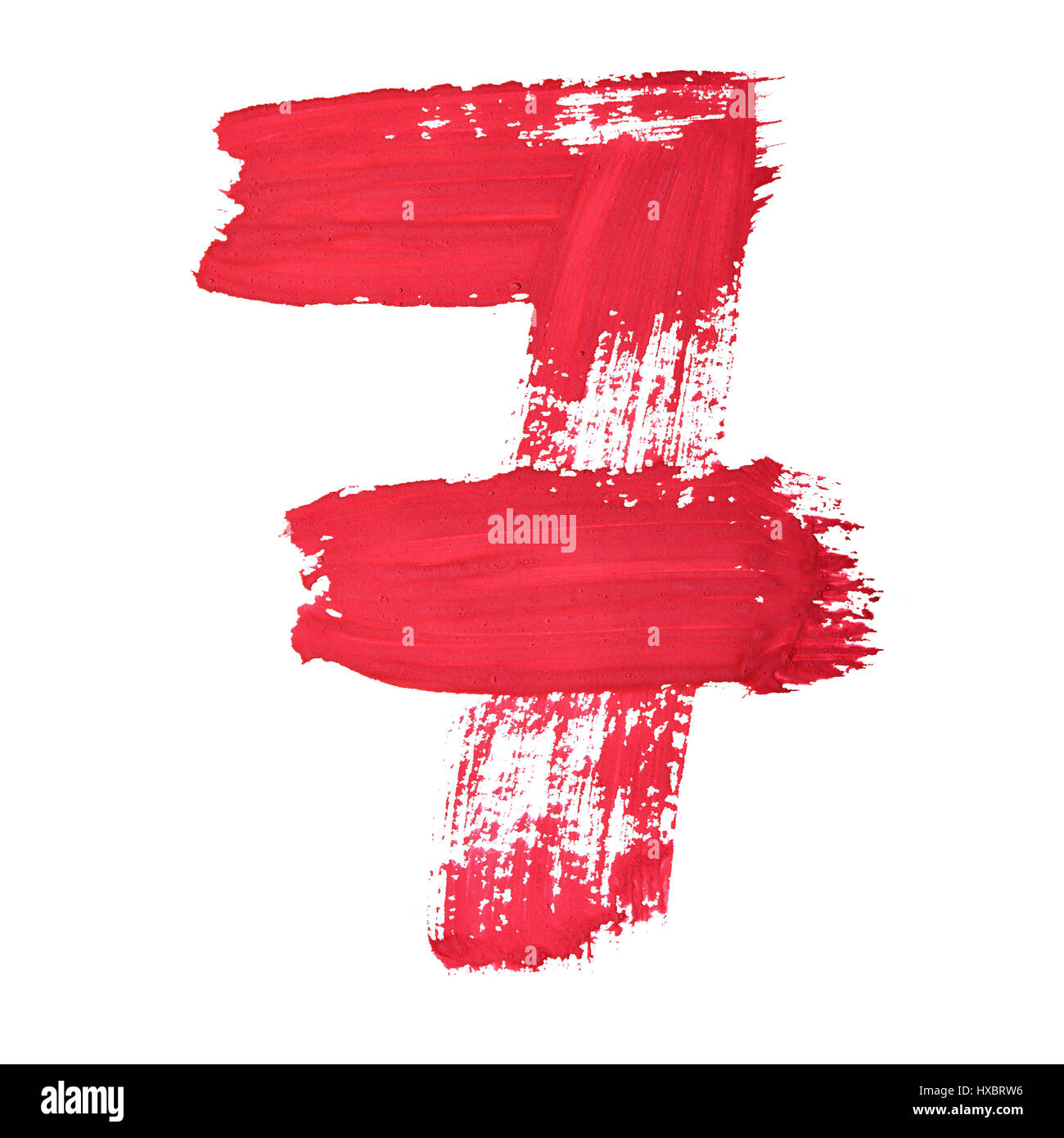 7 - Rouge chiffres manuscrites sur fond blanc Banque D'Images