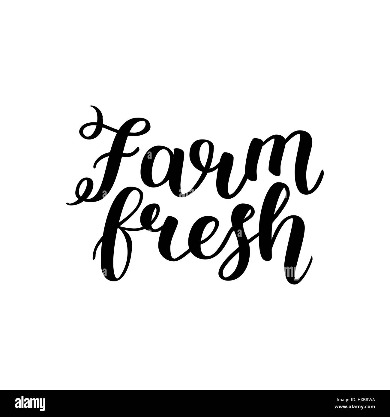 Poster typographique créative avec le lettrage sur la silhouette ronde noir isolé sur fond blanc avec des produits frais de la ferme de texte. Vector illustration Illustration de Vecteur