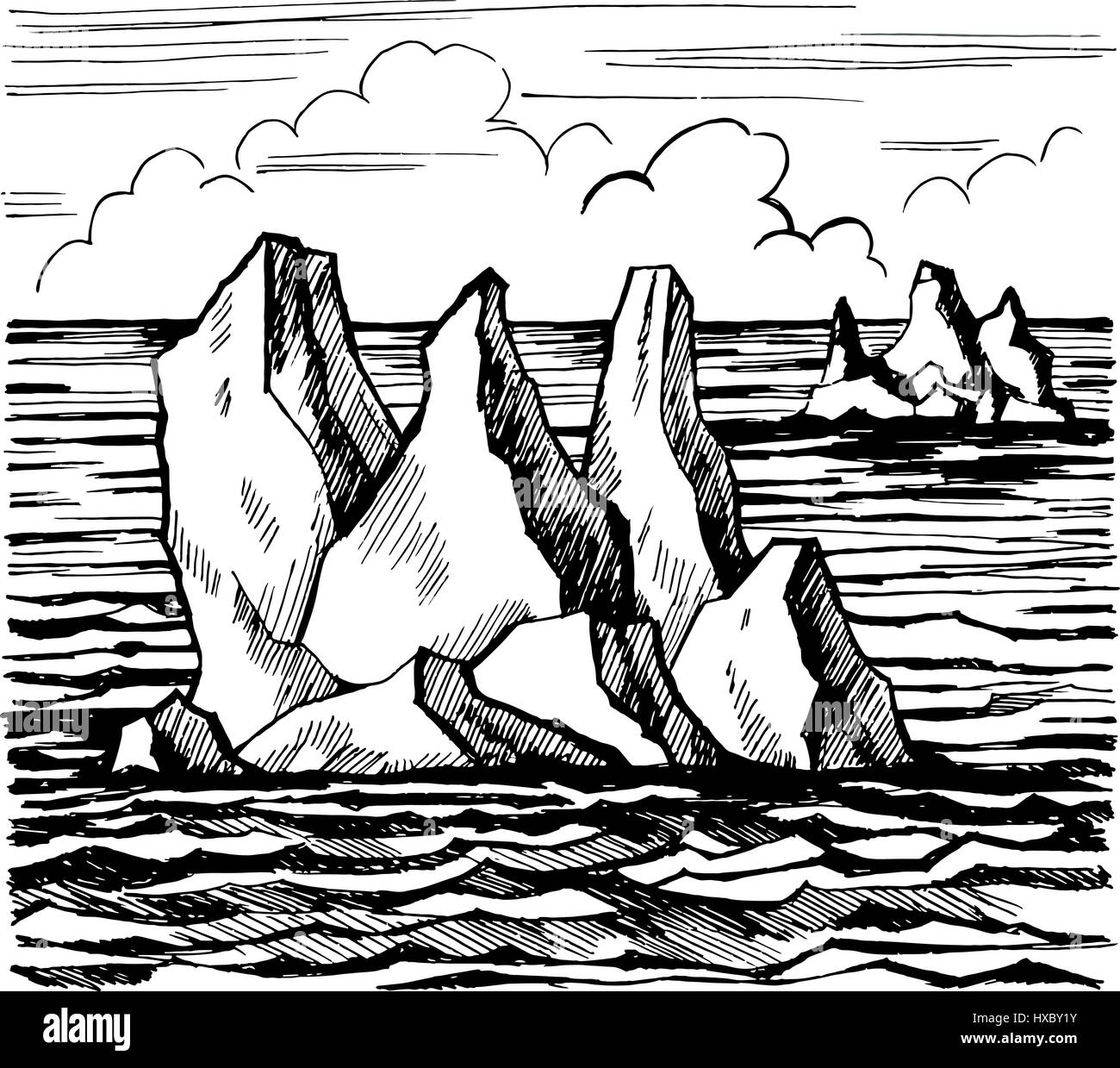 Croquis d'Iceberg, cartoon dessiné à la main. Illustration de Vecteur