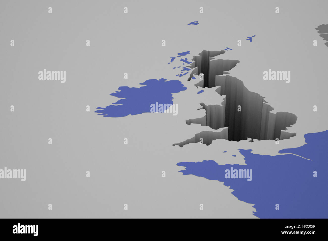 3D illustration de l'Angleterre, laissant un gros trou dans la carte d'Europe Banque D'Images