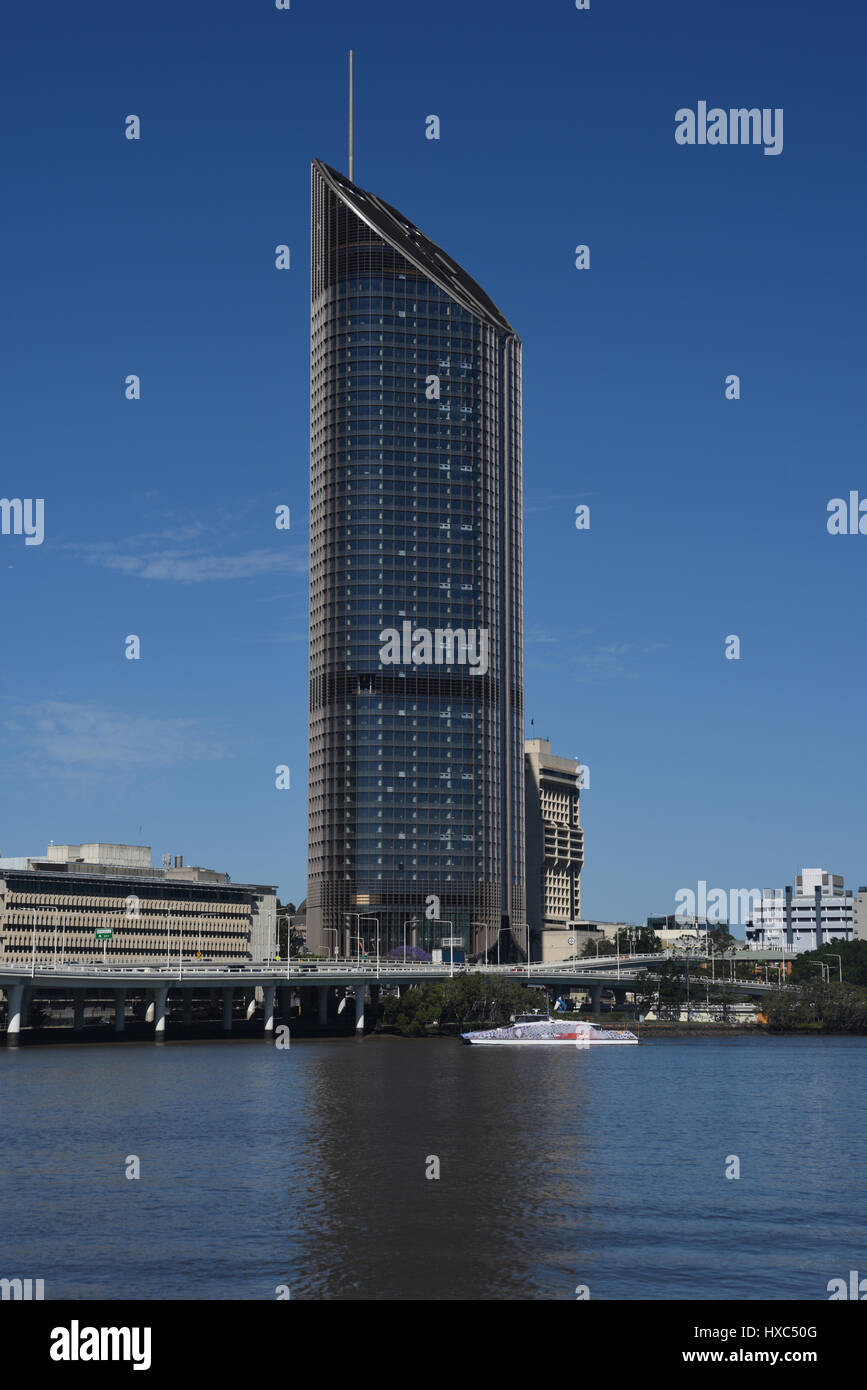 Brisbane, Australie : 1 William Street, nouveau bâtiment de l'administration du gouvernement de l'état donnant sur la rivière Brisbane. Banque D'Images