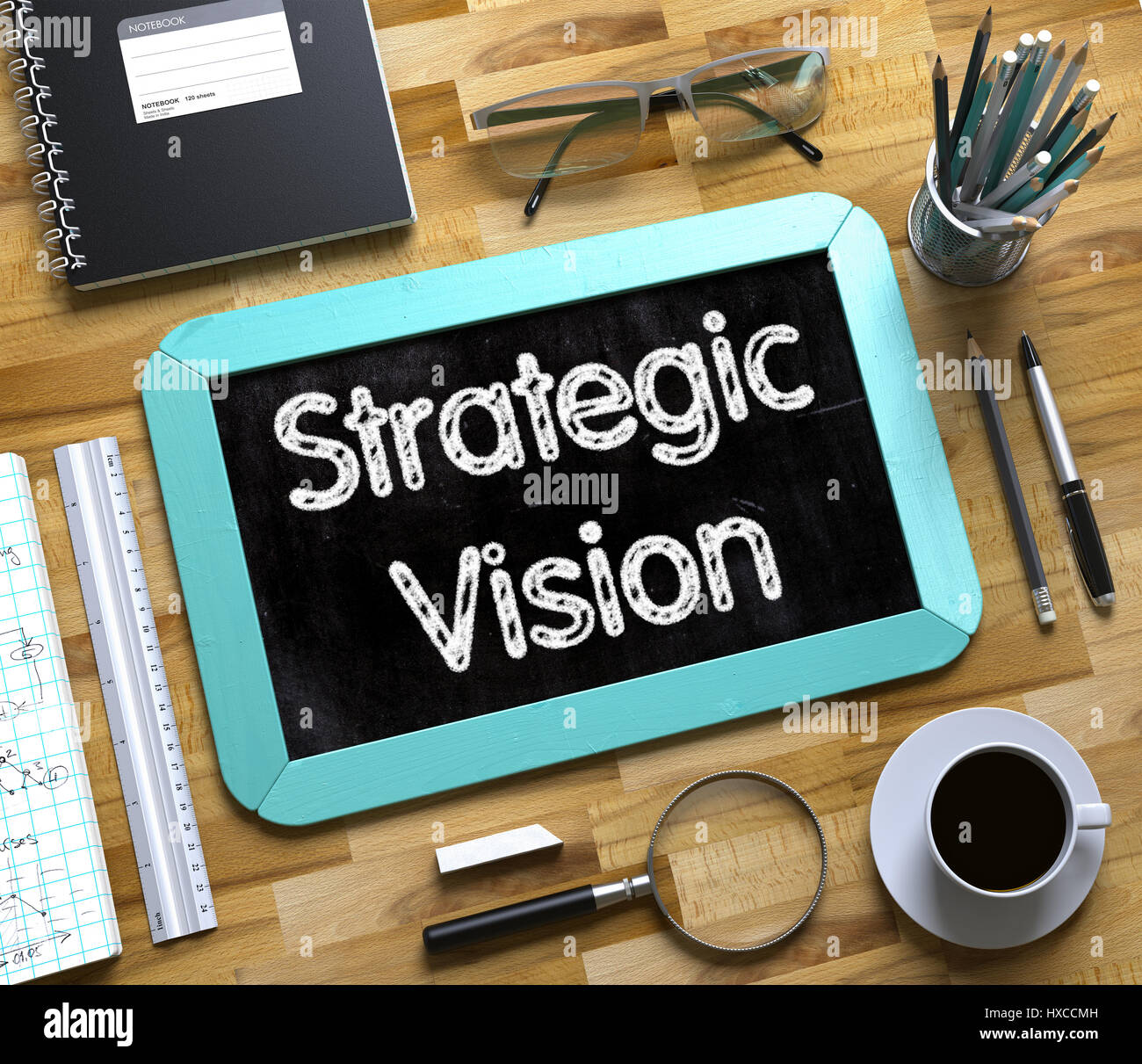 Vision stratégique à la main sur Petit tableau. 3d. Banque D'Images